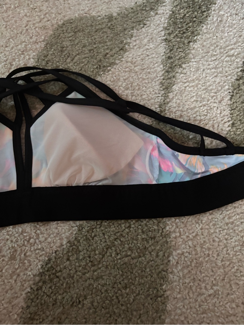 Victoria's Secret PINK Multicolor Neon Tropical Sports Bra with Black Trim - Picture 9 of 10
